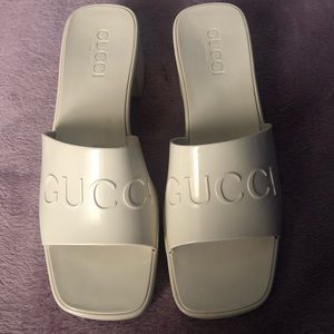 cream white rubber platform sandals!!